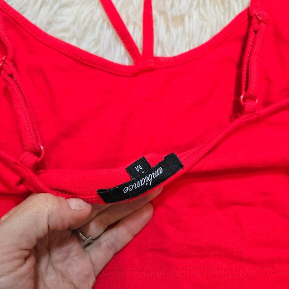🌸Ambiance Bright Red Strappy Unlined Bralette Croptop Bralette Tanktop Medium - Picture 2 of 3